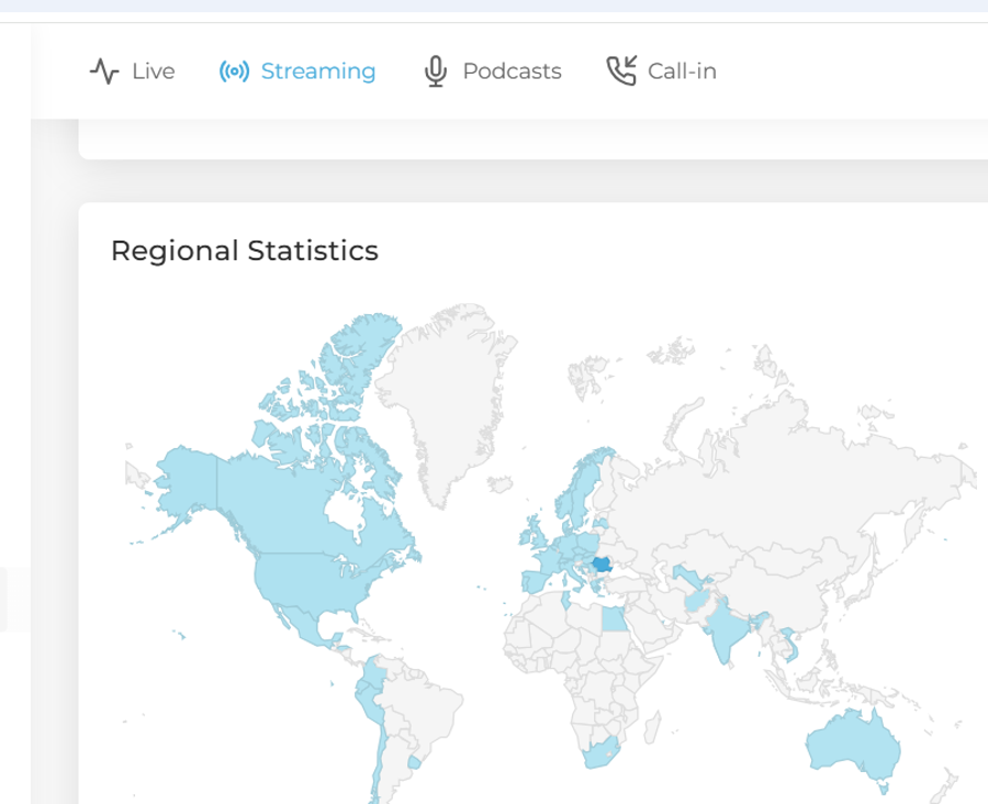 Statistici regionale oficiale Zeno.fm — harta ascultătorilor G Radio